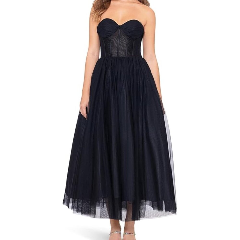 Betsy & Adam Midnight Black Corset Midi Dress